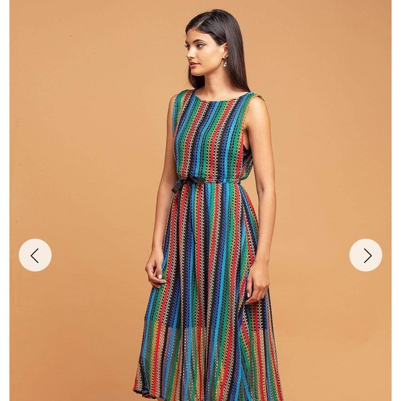 guc eva franco Multicolor Striped perforated Sleeveless Dress 6 - Picture 4 of 15